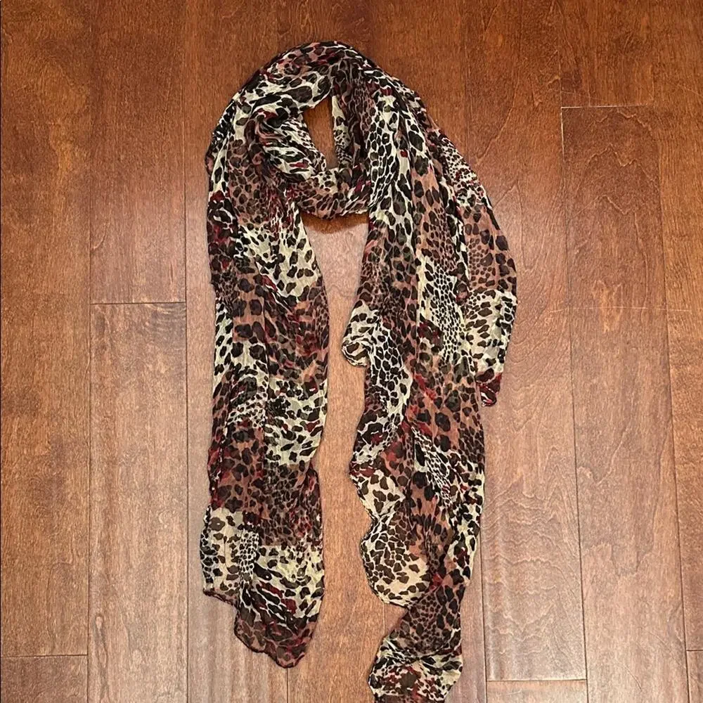 Leopard Print Oversized Rectangle Silky Scarf, Hand Rolled